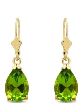 Genuine 7.28 Cts Peridot Dangling Earrings SOLID 14k Yellow Gold